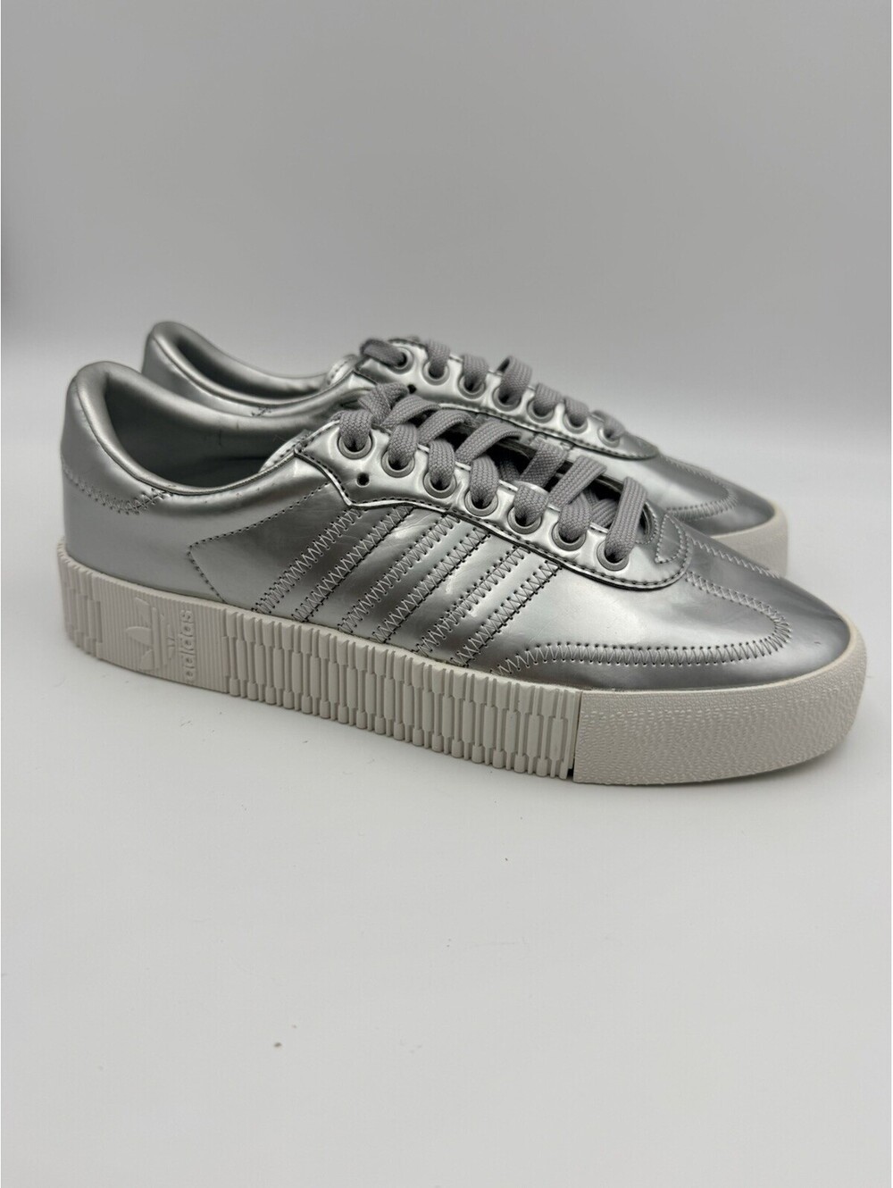 Adidas Samba Rose Sneakers Womens 9 Silver Metallic Platform Shoes NWOB